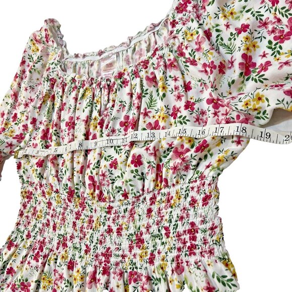 No Boundaries - Women's Junior's White, Pink Floral Print Gathered Peplum XL - Picture 8 of 11